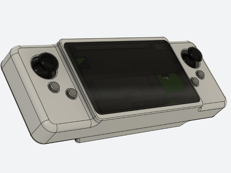 3D model of handheld controller with screen and joysticks